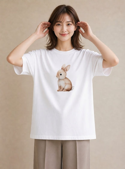 デザインTシャツ レディース ホーランドロップ ペット 動物 イラスト 公園 ママ 白T YMAZO