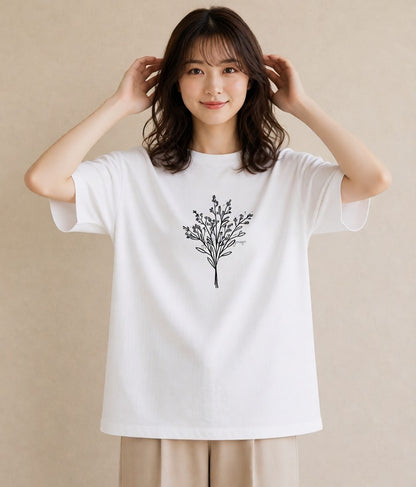 デザインTシャツ レディース 小花 花 フラワー イラスト お洒落 ペアコーデ 秋コーデ 白T YMAZO