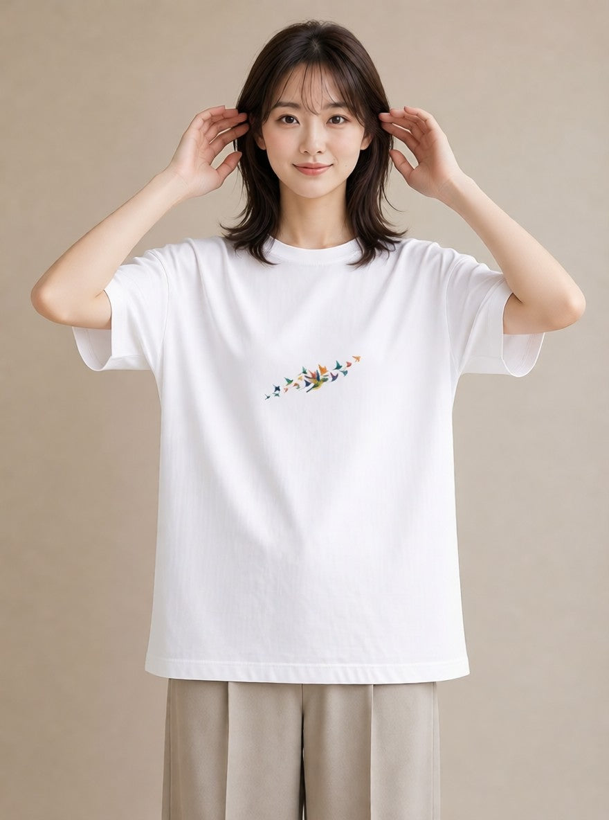 デザインTシャツ レディース 遠い家と鳥 風景 鳥 ナチュラル アンティーク イラスト 手描き風 週末コーデ 敬老の日 白T YMAZO