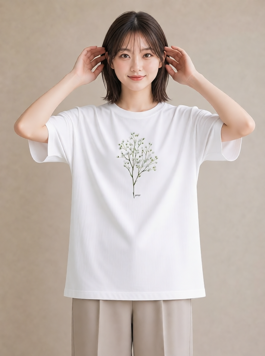デザインTシャツ レディース カスミソウ かすみ草 花 花柄 イラスト 個性的 カジュアルコーデ 買い物 白T