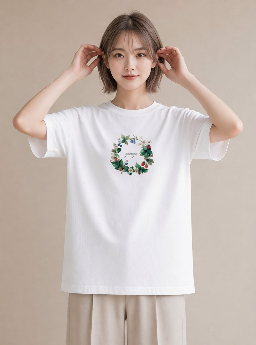 デザインTシャツ レディース 木の実 植物 ボタニカル イラスト 普段使い お出かけ 普段着 白T YMAZO