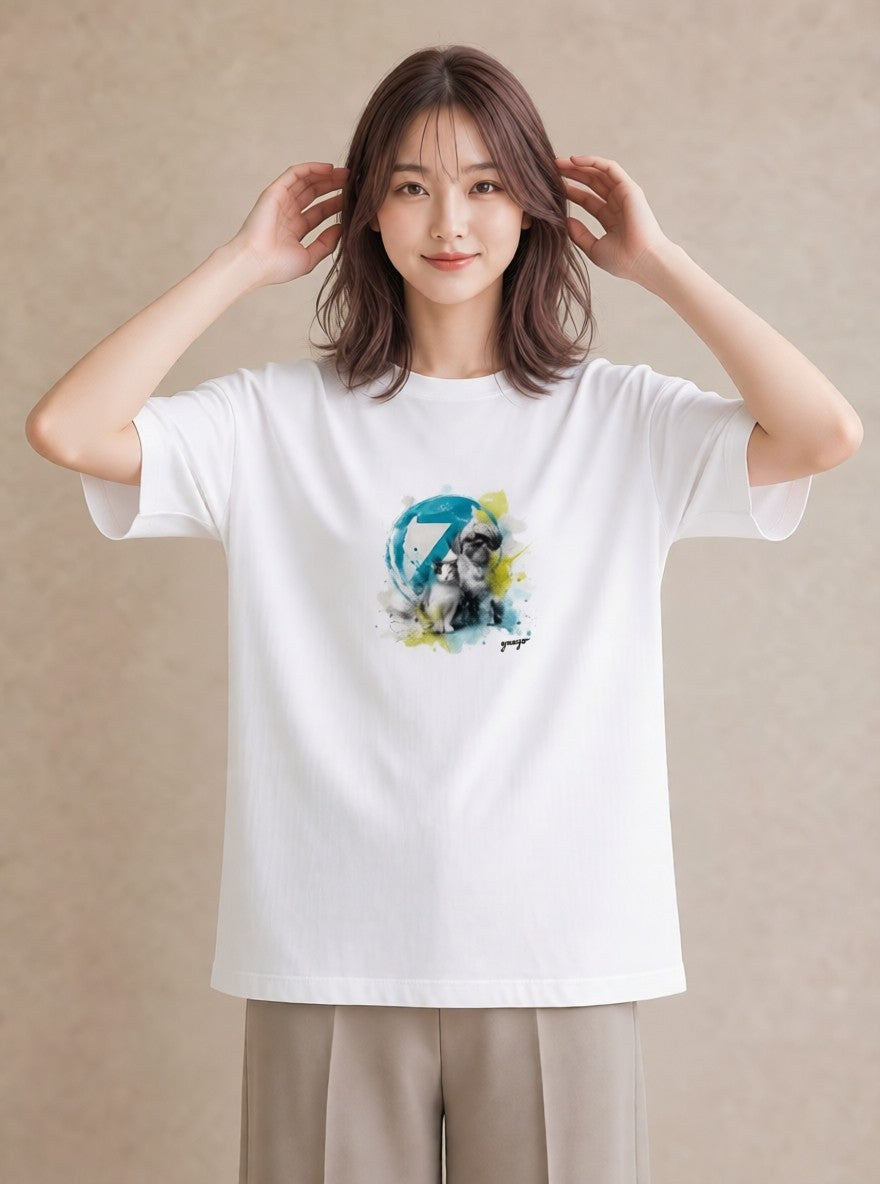 グラフィックTシャツ レディース 狆 犬 いぬ イラスト 旅行コーデ ミセス 春コーデ 白T YMAZO