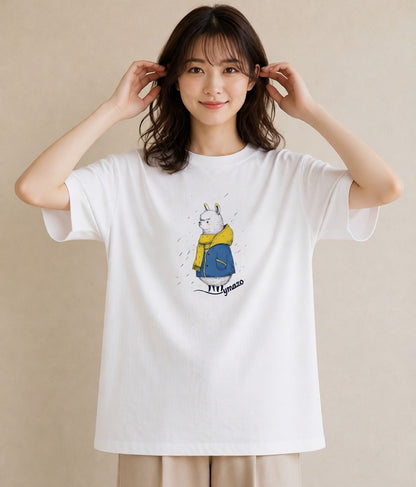 グラフィックTシャツ レディース アルパカ 動物 アニマル イラスト 部屋着 女性向けギフト 白T YMAZO