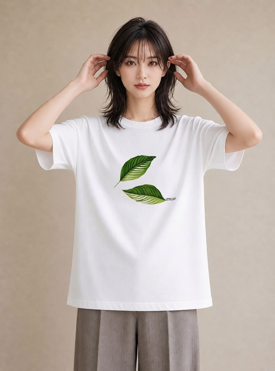 半袖Tシャツ レディース 新緑 植物 ボタニカル イラスト ポップ お揃い 親子 白T YMAZO
