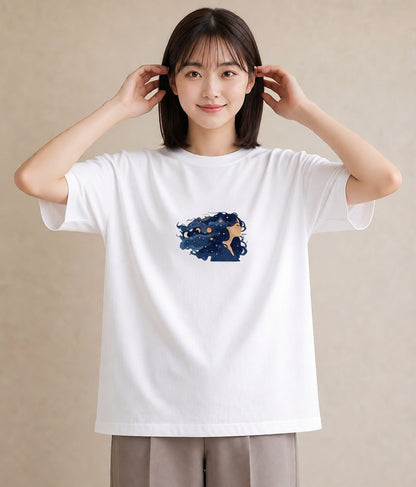 グラフィックTシャツ レディース 魚座 星空 宇宙 イラスト シンプル 通勤 在宅 白T YMAZO