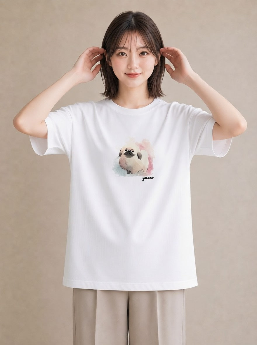グラフィックTシャツ レディース 狆 犬 いぬ イラスト レトロ 旅行 母娘コーデ 白T YMAZO