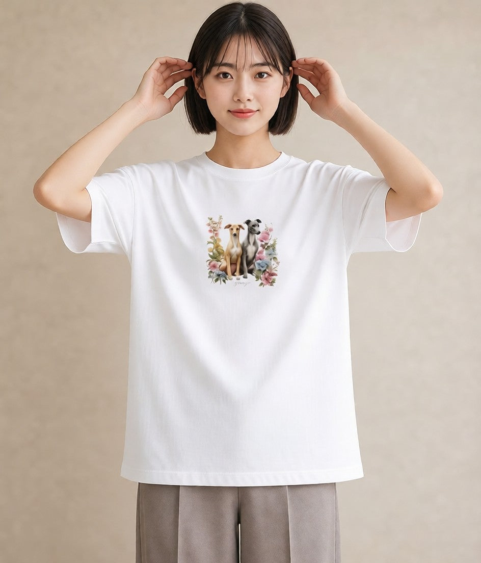 Tシャツ レディース イタリアングレーハウンド 犬 いぬ イラスト ニュアンス 誕生日プレゼント 綿100 白T YMAZO