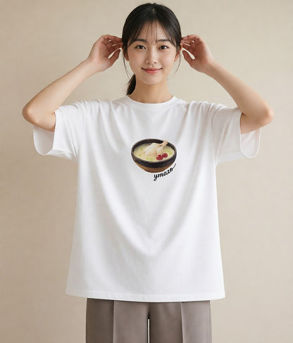 デザインTシャツ レディース あんみつ 食べ物 フード イラスト 線画 お出かけ 普段着 白T YMAZO