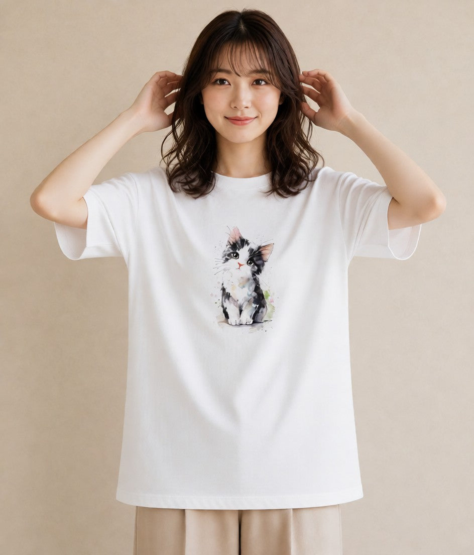 デザインTシャツ レディース アメリカンショートヘア 猫 ねこ イラスト ラフ 友達ギフト 部屋着 白T YMAZO