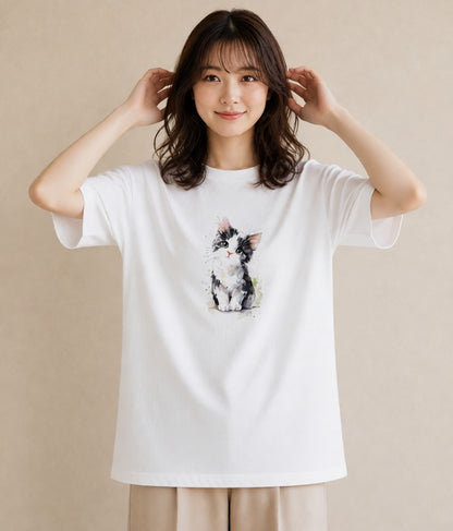 デザインTシャツ レディース アメリカンショートヘア 猫 ねこ イラスト ラフ 友達ギフト 部屋着 白T YMAZO
