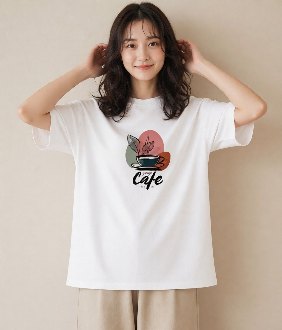 Tシャツ レディース カフェ カフェロゴ ロゴ イラスト ラフ レイヤード 白T YMAZO