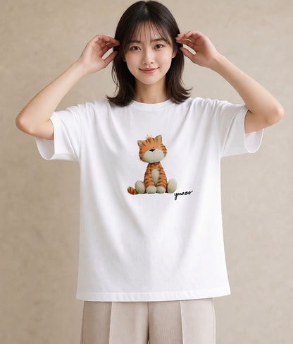 半袖Tシャツ レディース とら 動物 アニマル イラスト 抜け感 綿100 デート 白T YMAZO