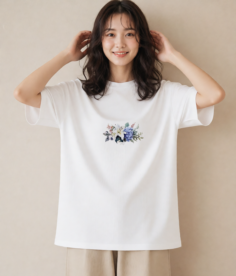 プリントTシャツ レディース ゆり 百合 花 花柄 イラスト 普段使い レイヤード 友達ギフト 白T YMAZO