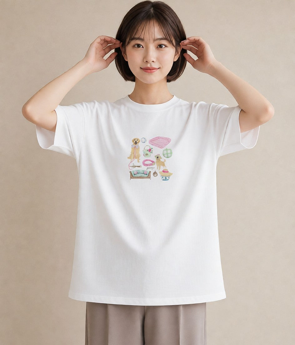 半袖Tシャツ レディース ゴールデンレトリバー ゴールデン 犬 いぬ イラスト 可愛い 母娘コーデ 自分用 白T YMAZO