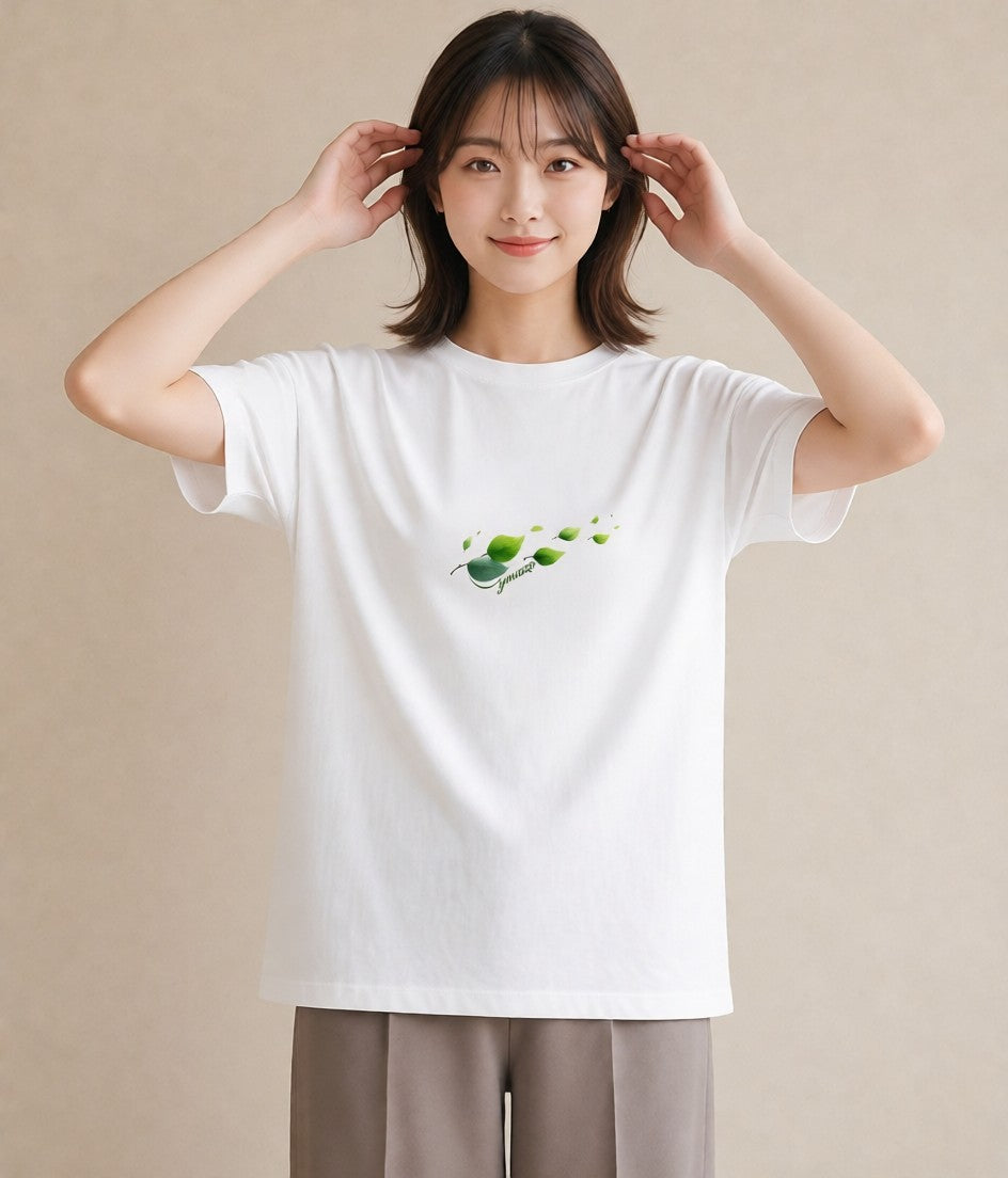 グラフィックTシャツ レディース 葉っぱ 植物 ボタニカル イラスト 可愛い デイリーウェア 休日 白T YMAZO