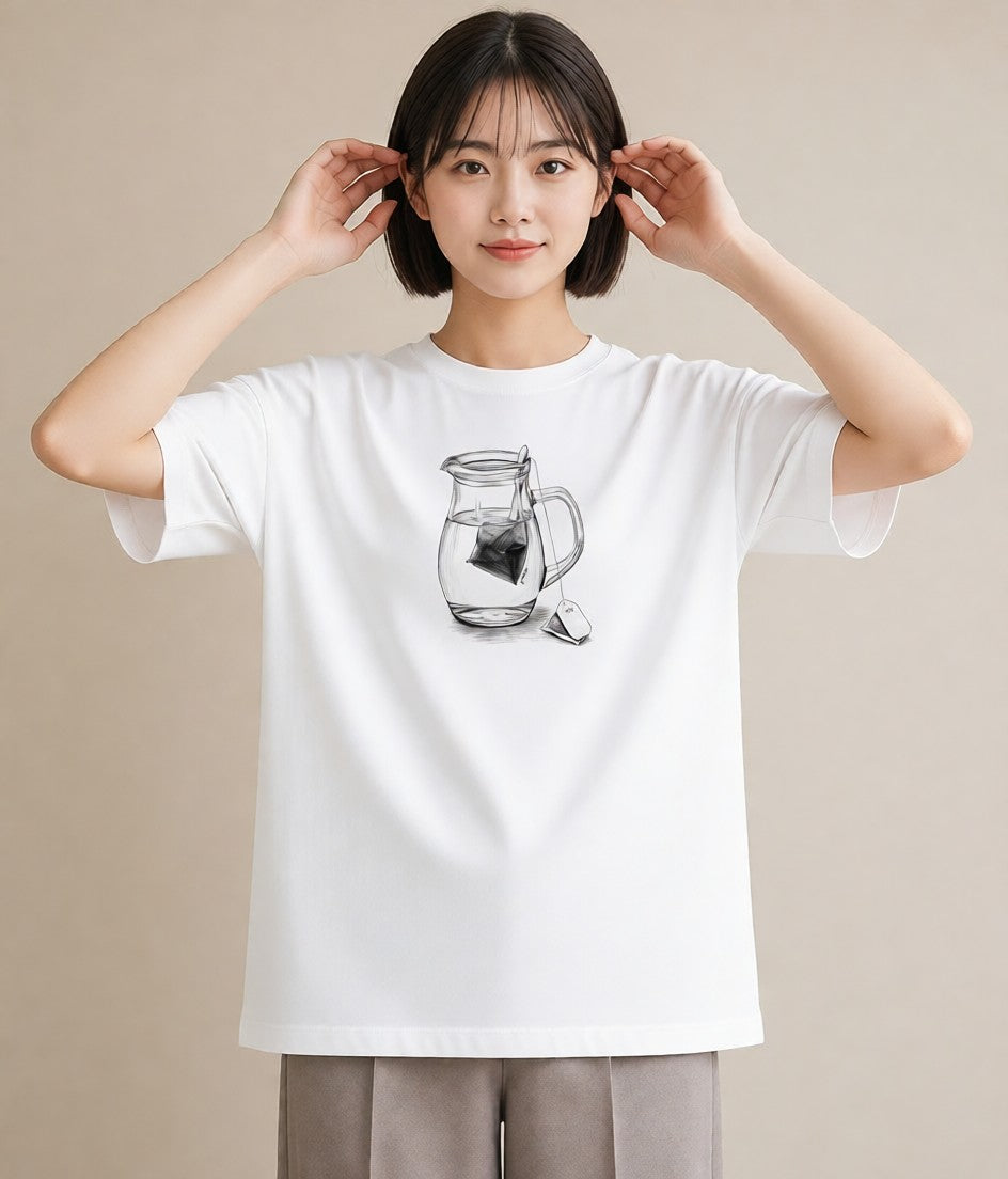 グラフィックTシャツ レディース 紅茶 食べ物 フード イラスト 普段使い 在宅 公園 白T YMAZO