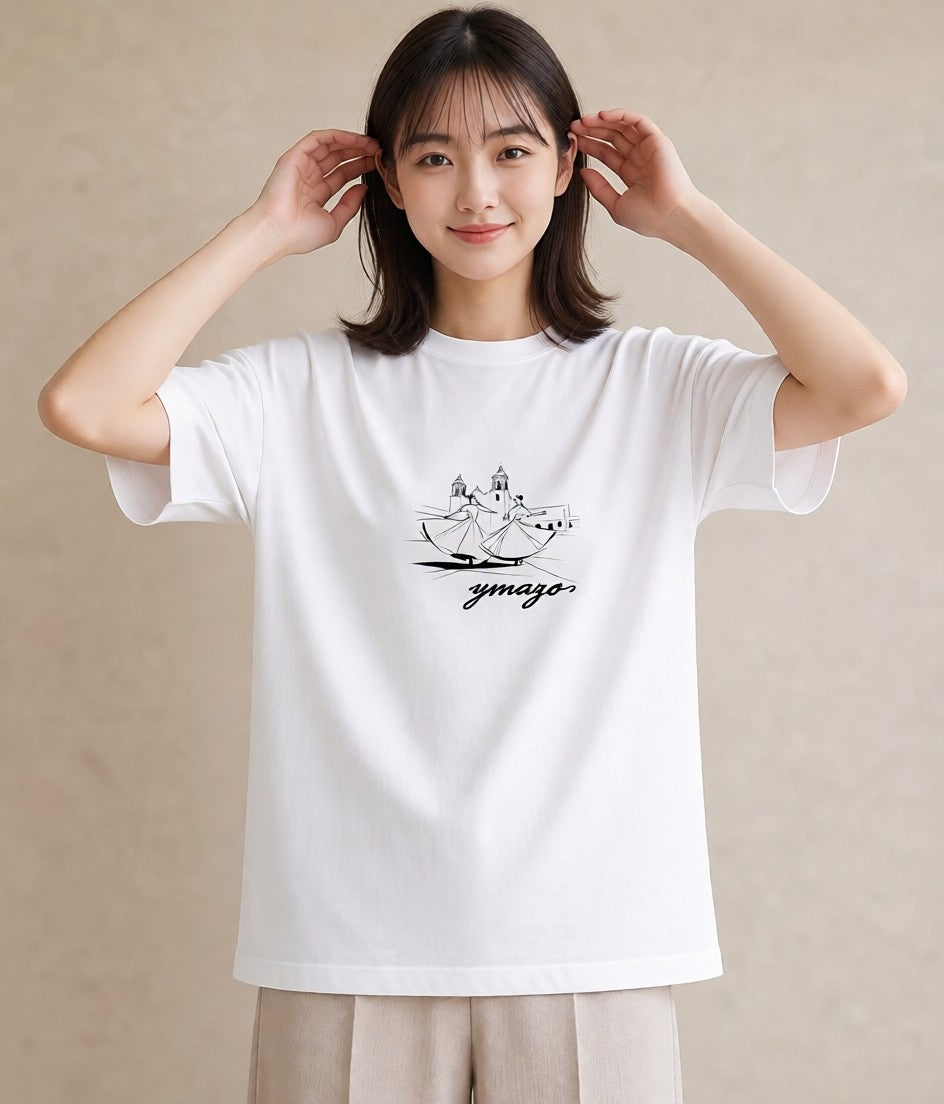 半袖Tシャツ レディース バレエシューズ バレエ トウシューズ ナチュラル アンティーク イラスト 可愛い 海 カフェ巡り 白T YMAZO