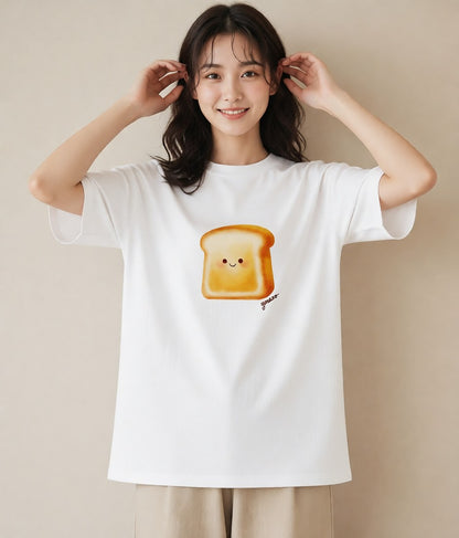 デザインTシャツ レディース パン 食べ物 フード イラスト カジュアル 春服 ミセス 白T YMAZO