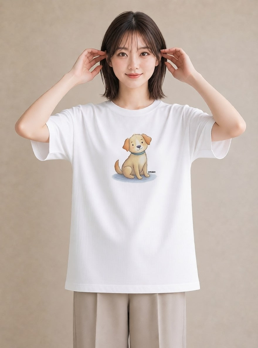 プリントTシャツ レディース いぬ 犬 ワンコ イラスト ガーリー 女性 旅行用 白T YMAZO