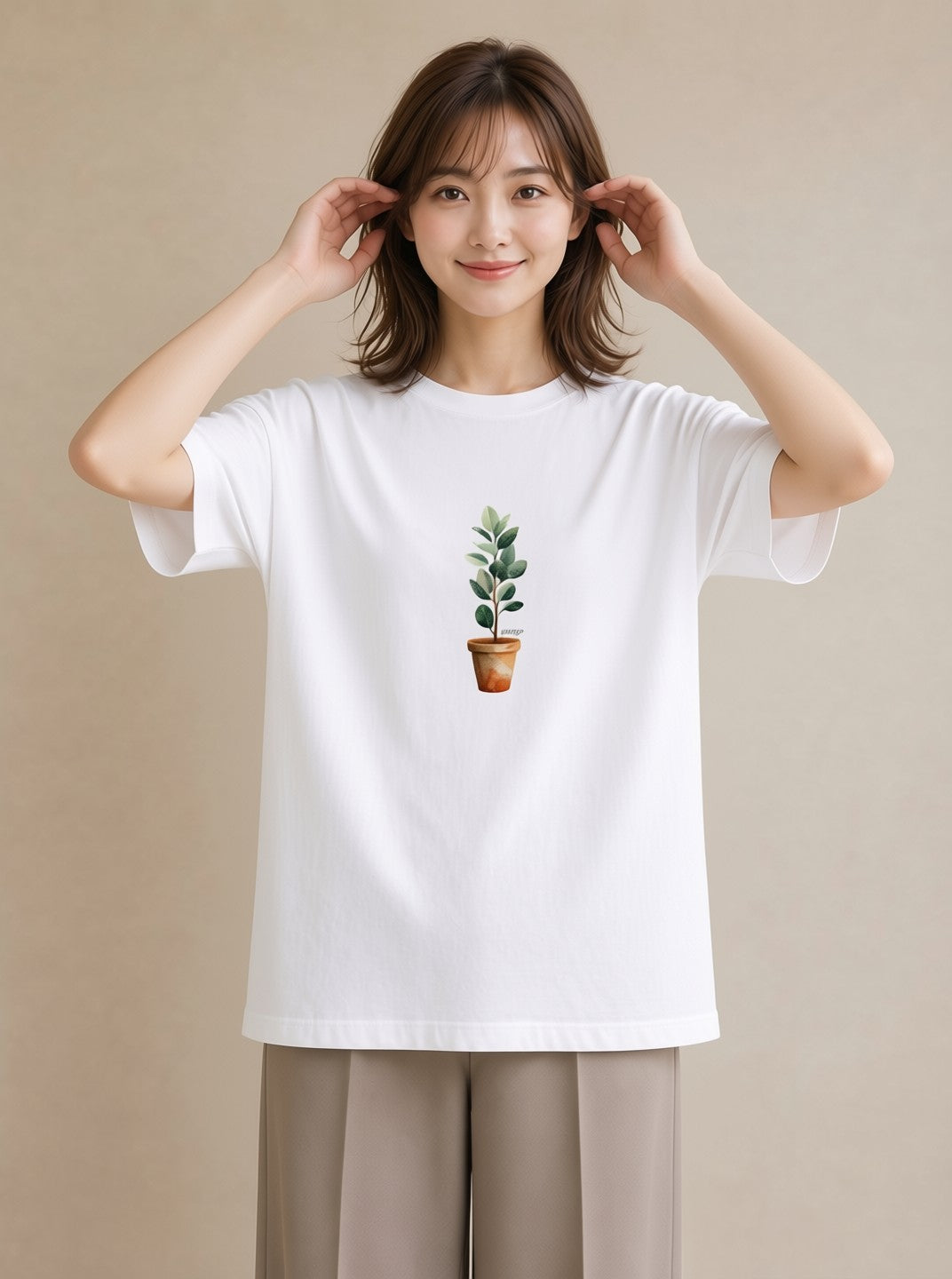半袖Tシャツ レディース つる 植物 ボタニカル イラスト 可愛い ラフ レイヤード 白T YMAZO