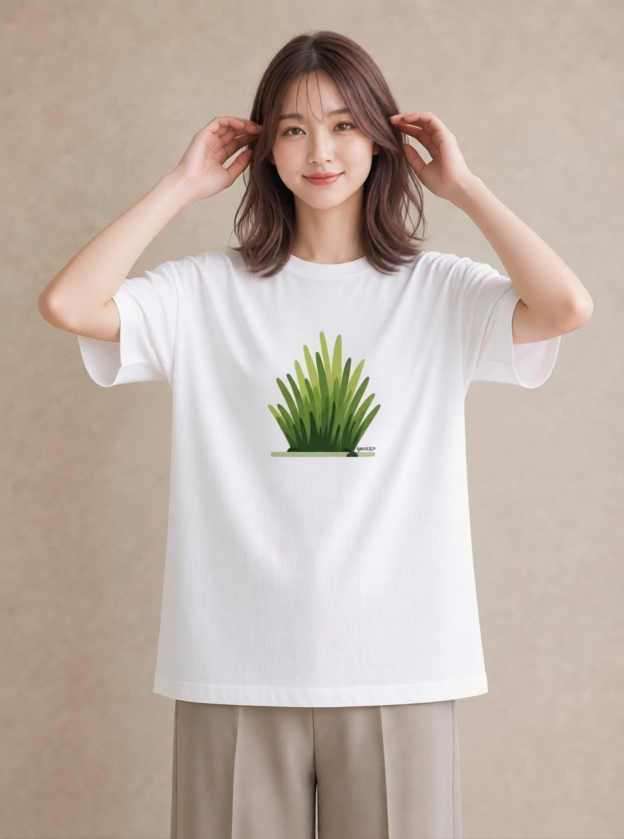 デザインTシャツ レディース 芝生 植物 ボタニカル イラスト モード 海 カフェ巡り 白T YMAZO