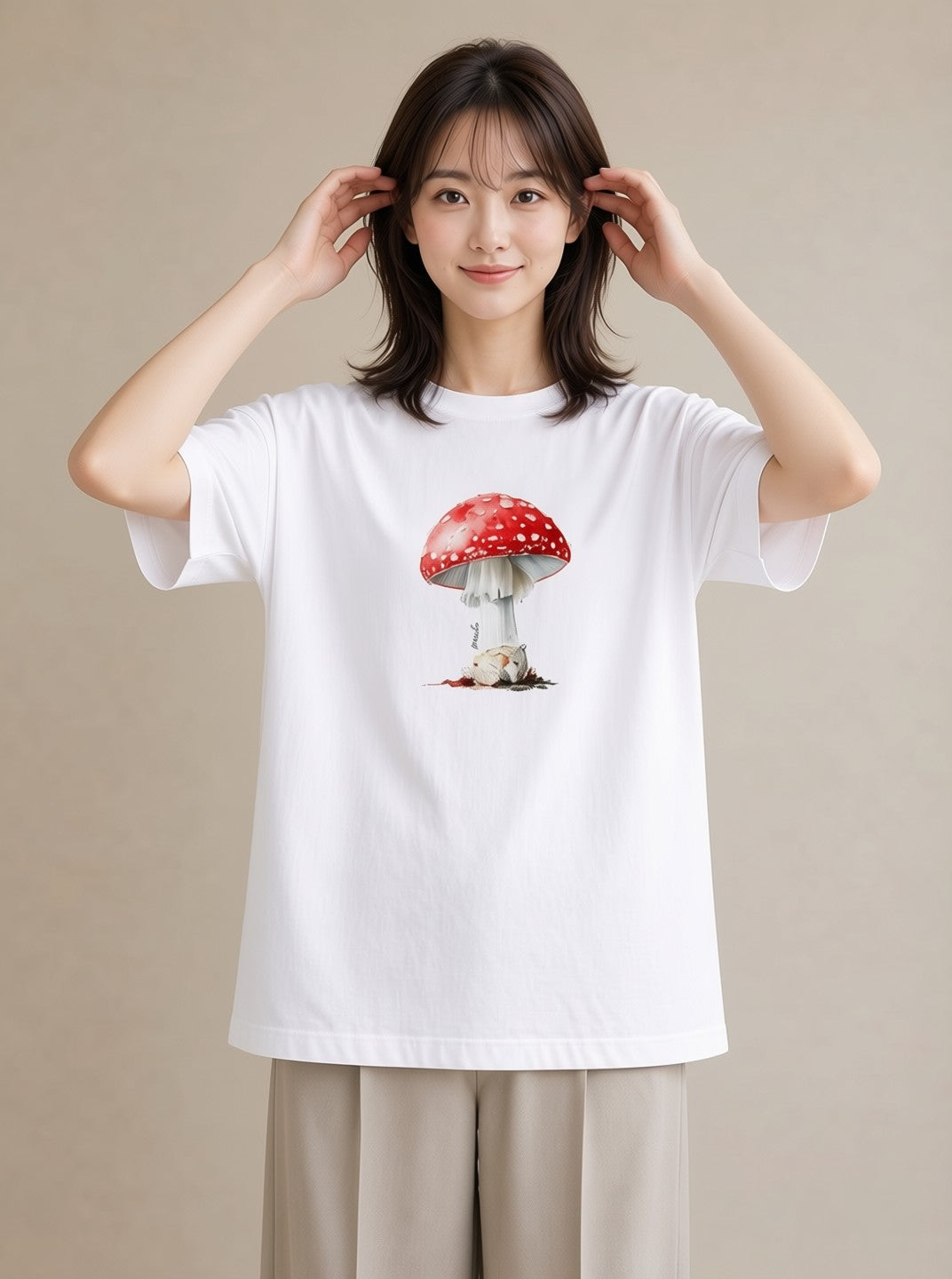 プリントTシャツ レディース きのこ 植物 ボタニカル イラスト こなれ感 女子会 お揃い 白T YMAZO