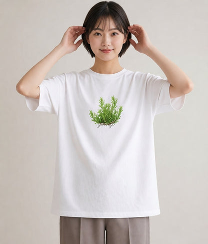 プリントTシャツ レディース ハーブ 植物 ボタニカル イラスト ゆるかわ ペアコーデ 秋コーデ 白T YMAZO