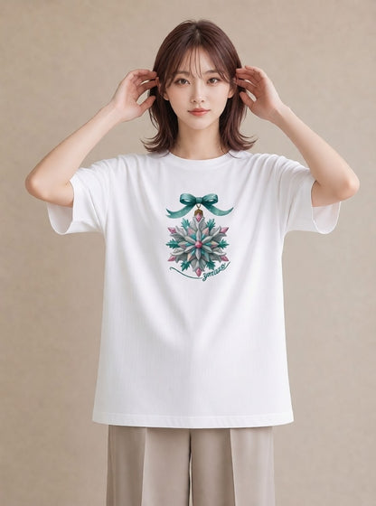 Tシャツ レディース 雪の結晶 星空 宇宙 イラスト 淡色 ママ カフェ服 白T YMAZO
