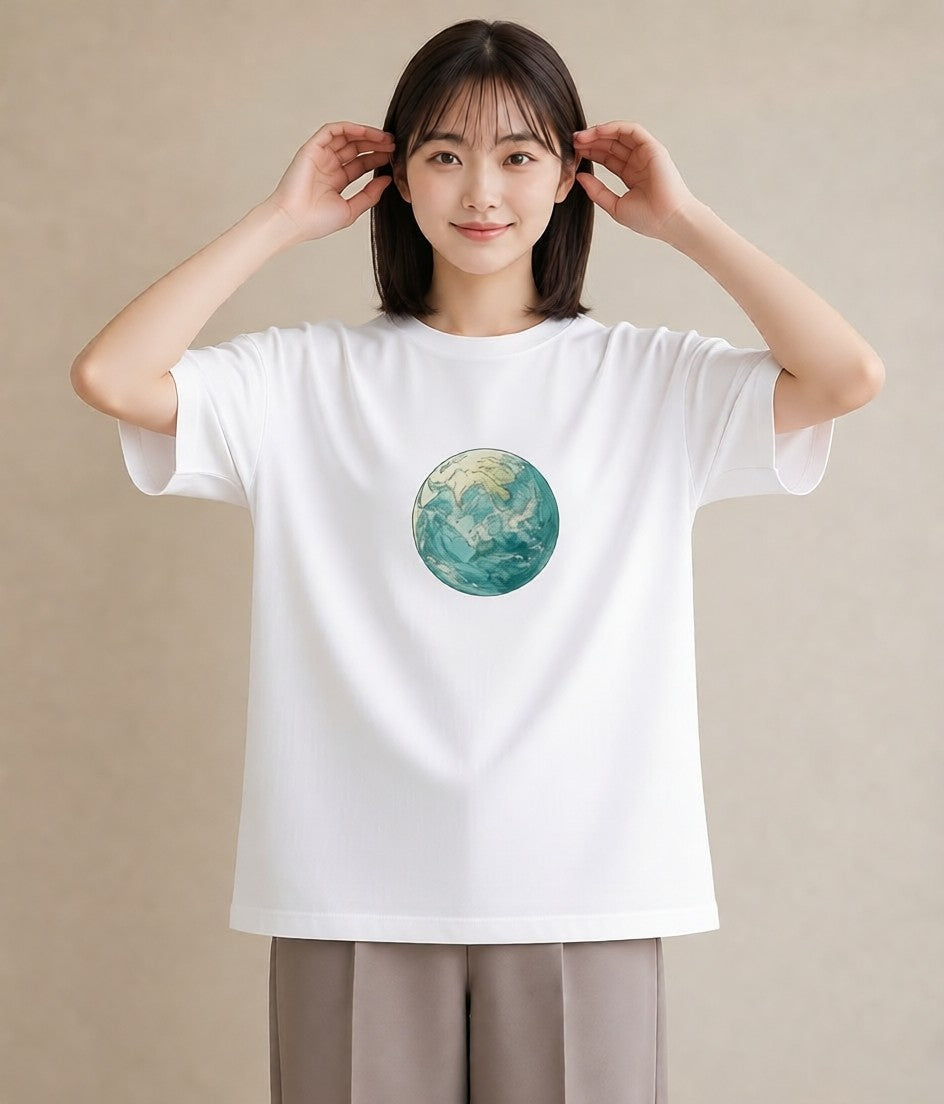 Tシャツ レディース 土星 星空 宇宙 イラスト シック 夏コーデ 通学 白T YMAZO