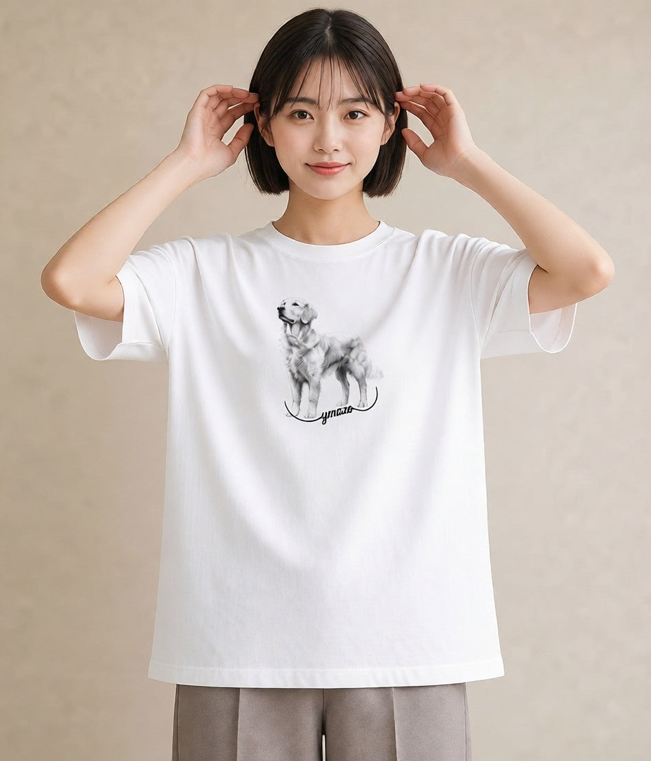 Tシャツ レディース ゴールデンレトリバー ゴールデン 犬 いぬ イラスト きれいめ 母の日 ビーチ 白T YMAZO