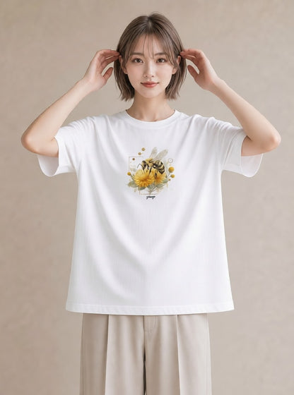 グラフィックTシャツ レディース みつばち 昆虫 虫 イラスト きれいめ おしゃれギフト 社会人 白T YMAZO