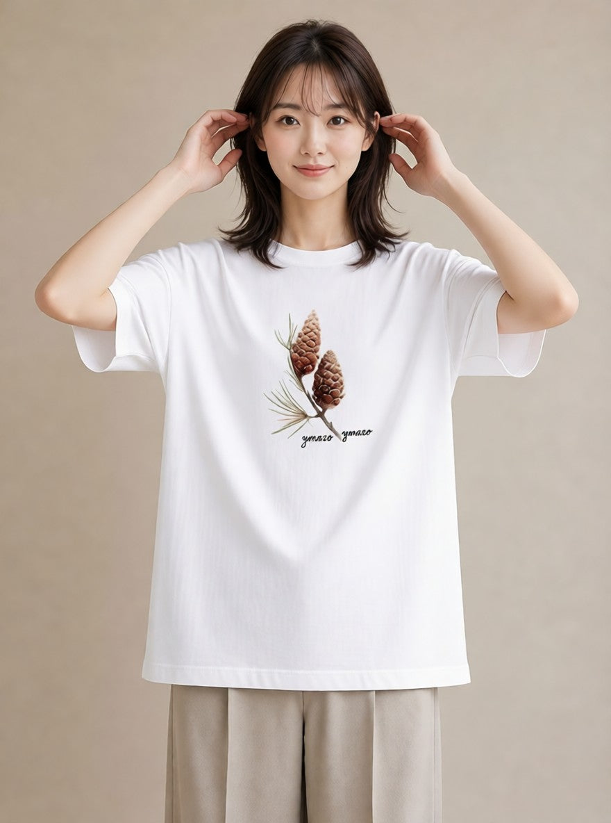 デザインTシャツ レディース どんぐり 植物 ボタニカル イラスト レトロ お出かけ 普段着 白T YMAZO