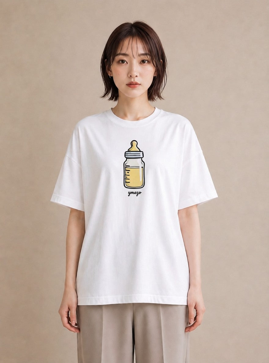 プリントTシャツ レディース ミルク 食べ物 フード イラスト 普段使い 休日 ペアコーデ 白T YMAZO