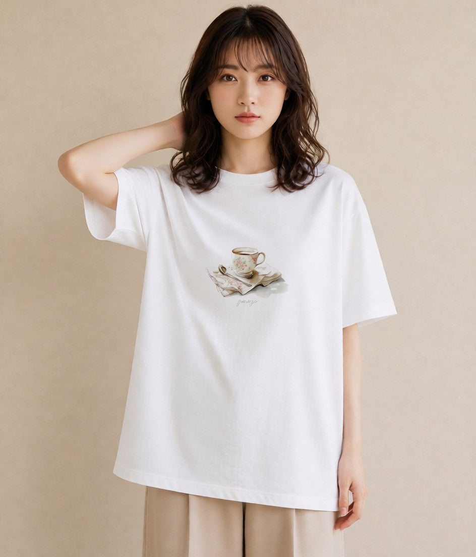 グラフィックTシャツ レディース カフェオレ 食べ物 フード イラスト フェミニン 秋コーデ おしゃれギフト 白T YMAZO