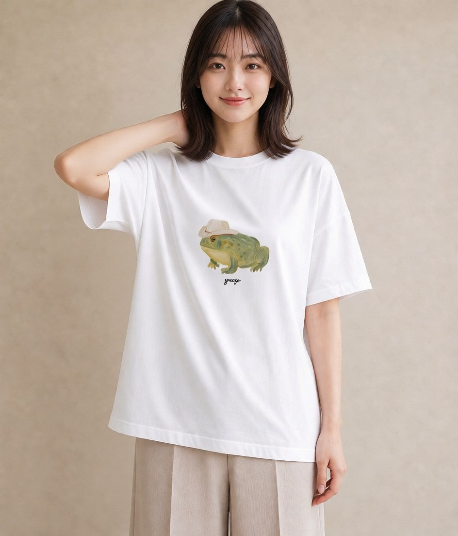 半袖Tシャツ レディース アマガエル ペット 動物 イラスト 抜け感 母娘コーデ 自分用 白T YMAZO