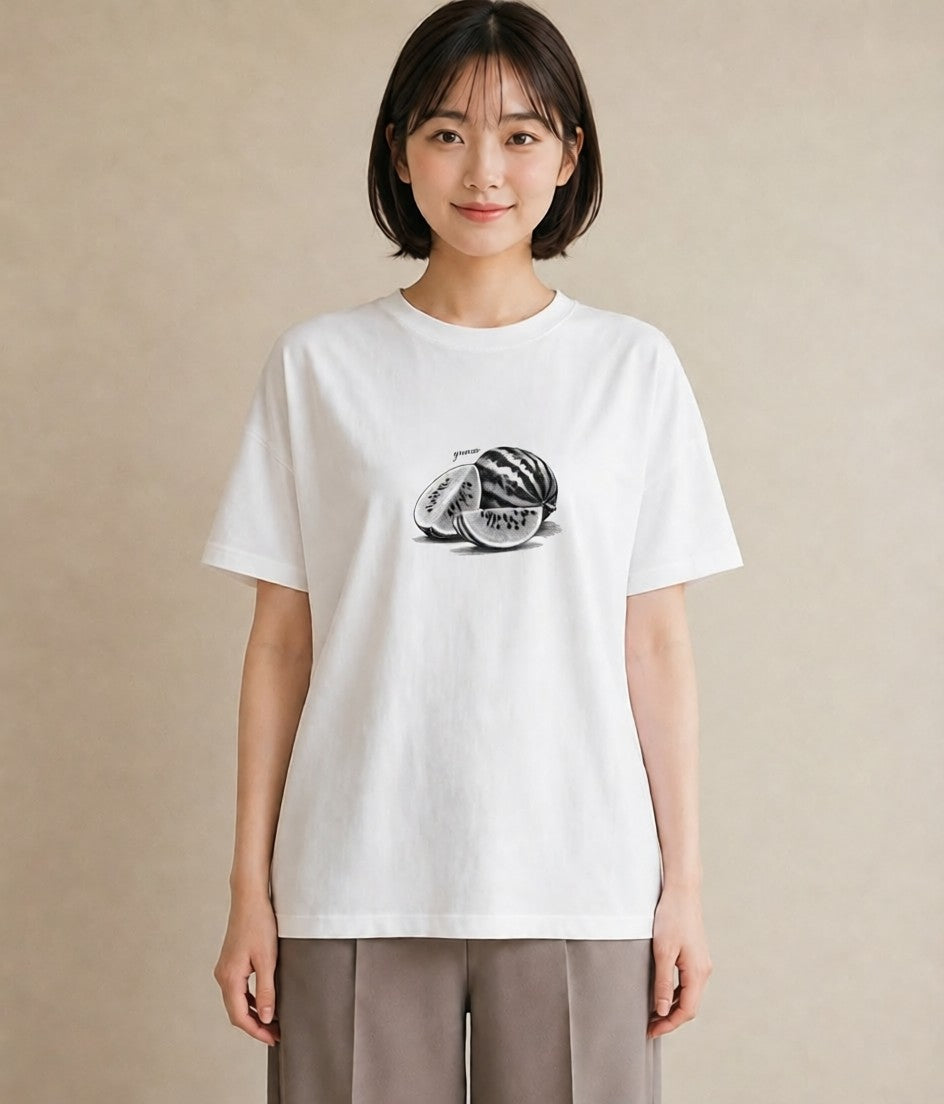 グラフィックTシャツ レディース メロン 食べ物 フード イラスト モード クリスマス 旅行 白T YMAZO