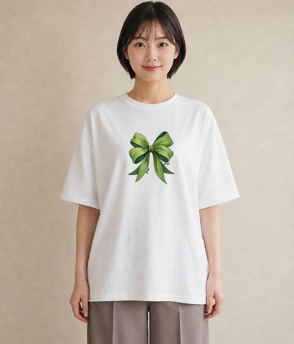 プリントTシャツ レディース リボン 蝶結び ナチュラル アンティーク イラスト シック 親子 20代 白T YMAZO