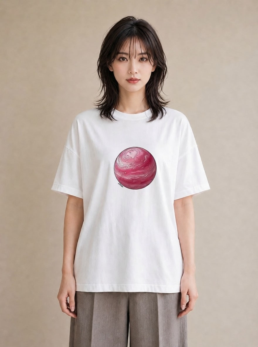 デザインTシャツ レディース 惑星 星空 宇宙 イラスト お洒落 20代 カジュアルコーデ 白T YMAZO