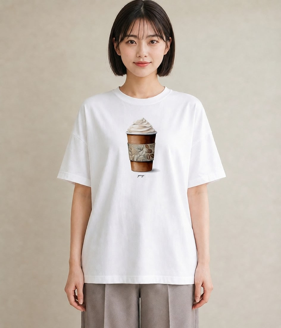 Tシャツ レディース コーヒー 珈琲 カフェ 食べ物 フード イラスト 手描き風 ギフト 母の日 白T YMAZO