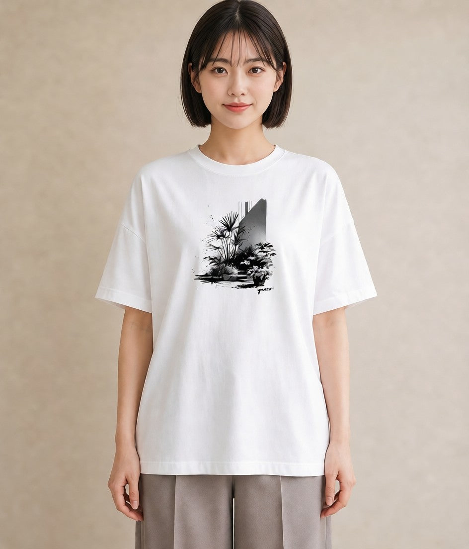 半袖Tシャツ レディース 雨上がりの小道 雨上がり 小道 ナチュラル アンティーク イラスト 北欧風 友達ギフト 部屋着 白T YMAZO