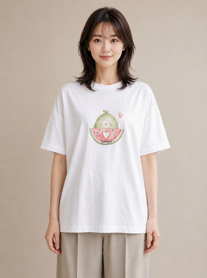 プリントTシャツ レディース すいか 食べ物 フード イラスト きれいめ 女性向けギフト 散歩 白T YMAZO