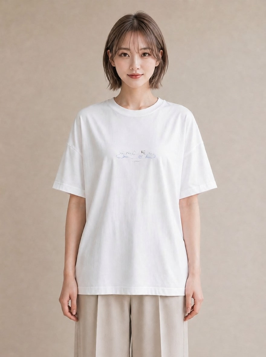 プリントTシャツ レディース 雲 星空 宇宙 イラスト 個性的 カフェ服 クリスマス 白T YMAZO