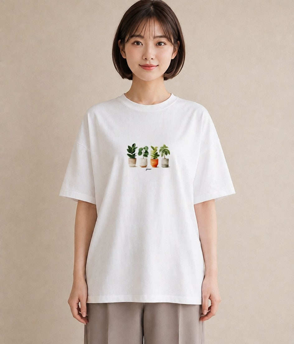 プリントTシャツ レディース 観葉植物 植物 ボタニカル イラスト 休日コーデ ホワイトデー 春服 白T YMAZO