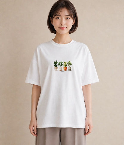 プリントTシャツ レディース 観葉植物 植物 ボタニカル イラスト 休日コーデ ホワイトデー 春服 白T YMAZO