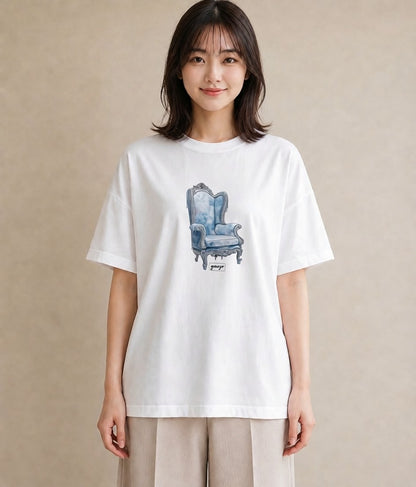 Tシャツ レディース 窓辺の椅子 窓辺 椅子 ナチュラル アンティーク イラスト 水彩風 おしゃれギフト 社会人 白T YMAZO