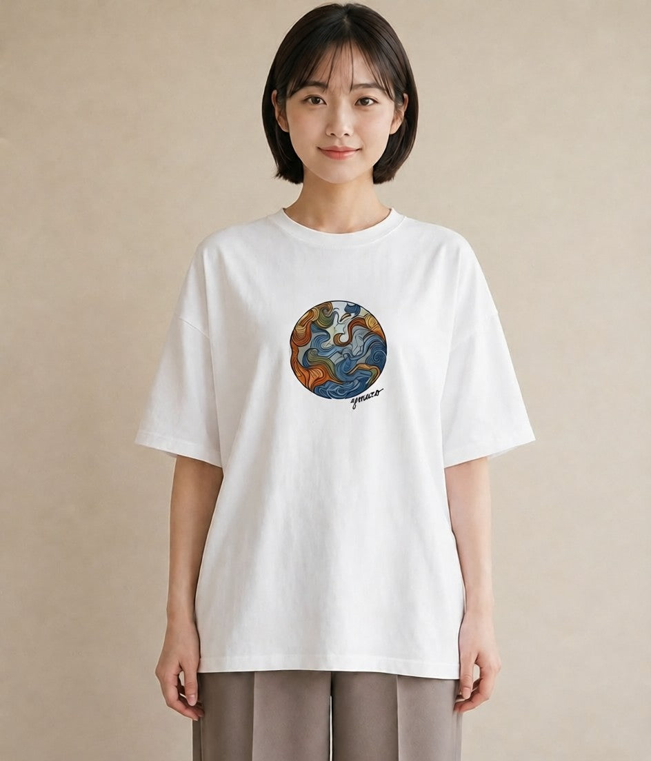 グラフィックTシャツ レディース 海 星空 宇宙 イラスト 淡色 お揃い 親子 白T YMAZO