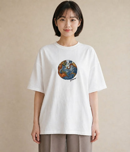 グラフィックTシャツ レディース 海 星空 宇宙 イラスト 淡色 お揃い 親子 白T YMAZO