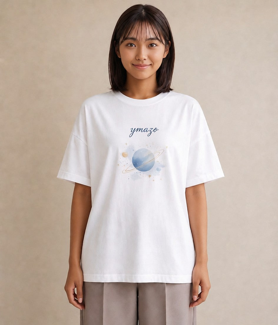 Tシャツ レディース プラネット 星空 宇宙 イラスト ラフカジュアル クリスマス 旅行 白T YMAZO