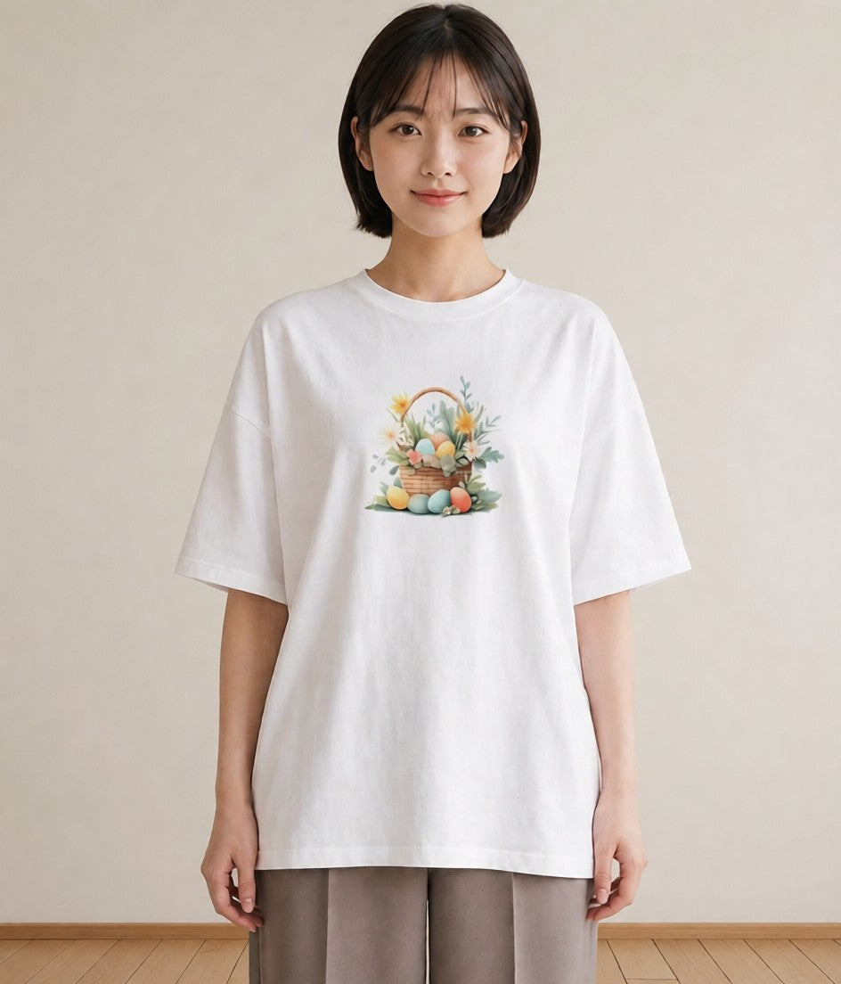 プリントTシャツ レディース 自転車のかご 自転車 花かご ナチュラル アンティーク イラスト 個性的 20代 カジュアルコーデ 白T YMAZO