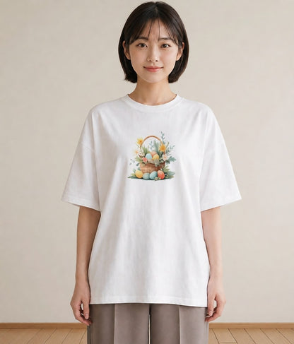 プリントTシャツ レディース 自転車のかご 自転車 花かご ナチュラル アンティーク イラスト 個性的 20代 カジュアルコーデ 白T YMAZO